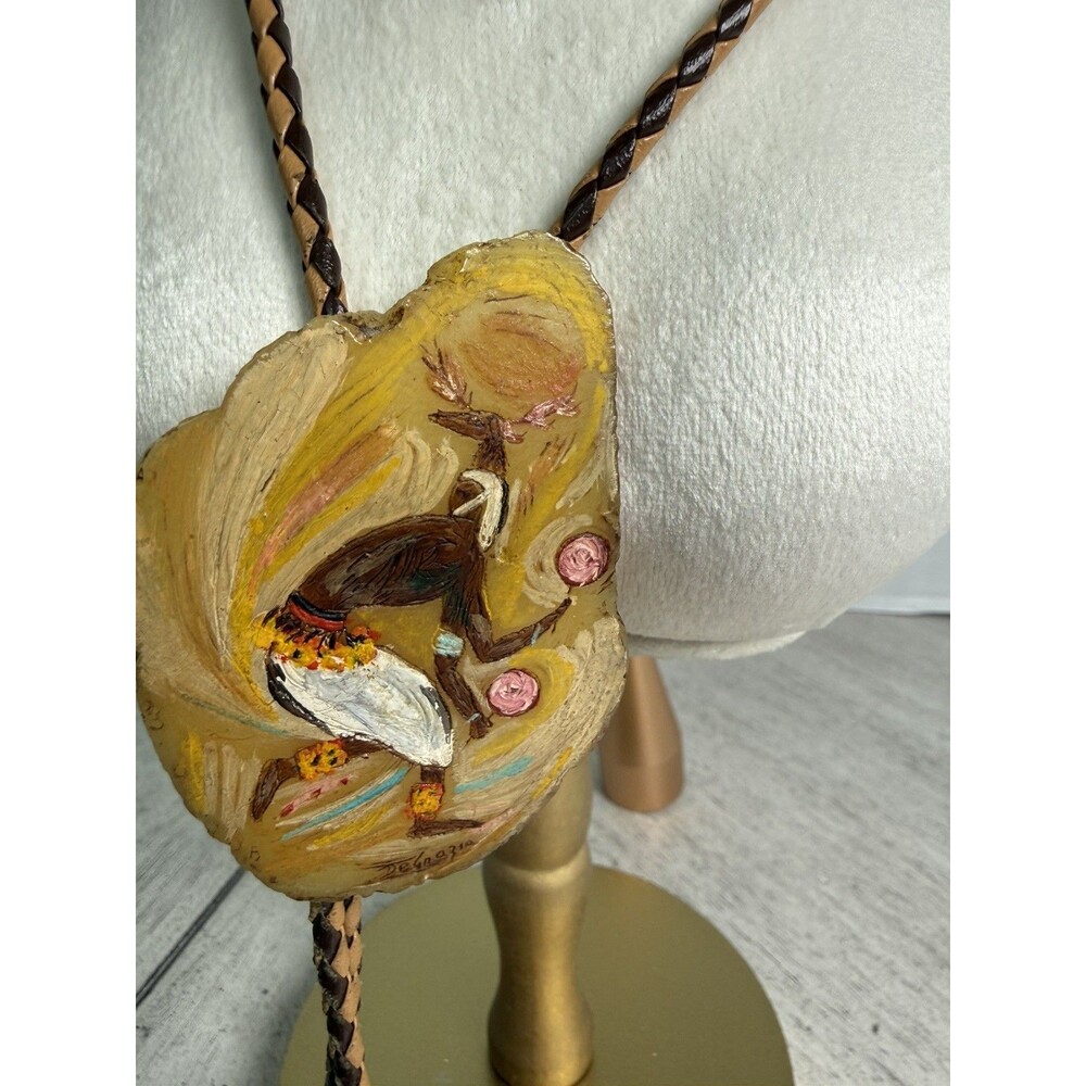 Vintage DeGrazia Yaqui Deer Dancer Bolo Tie Hand Painted Southwestern Western